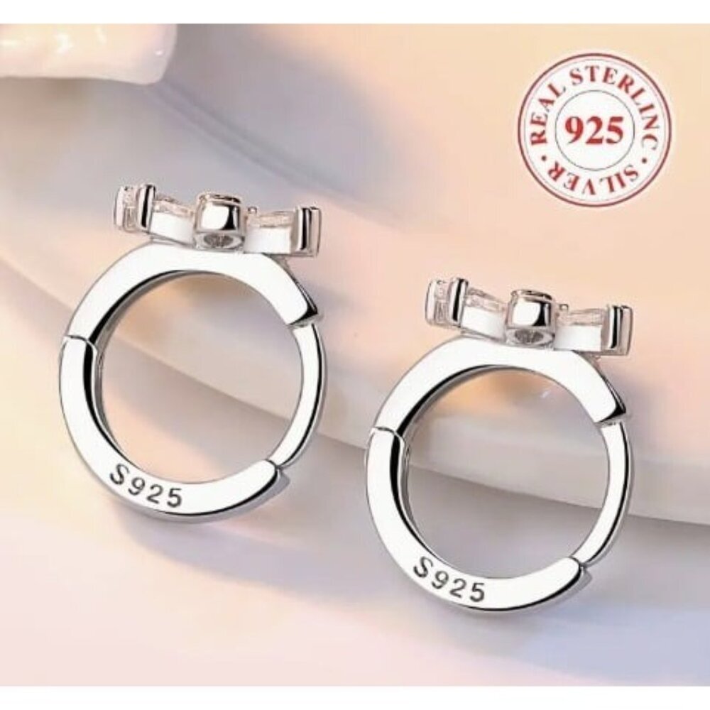 Sterling Silver Stimulated Diamond Zircon Flower Huggie Earrings - Picture 4 of 6